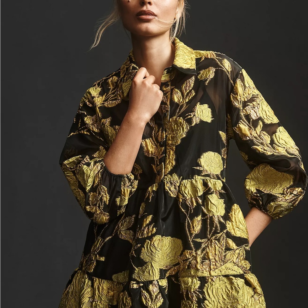 NWT Anthropologie Beatiful Black and Gold Anthropologie Mini Dress XS